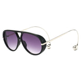 (6 PACK) Wholesale Sunglasses Fashion Aviator Double Bridge Oversized Metal New Arrival Women 2025 - BulkSunglassesWholesale.com - Shiny Black Frame Gradient Black Lens